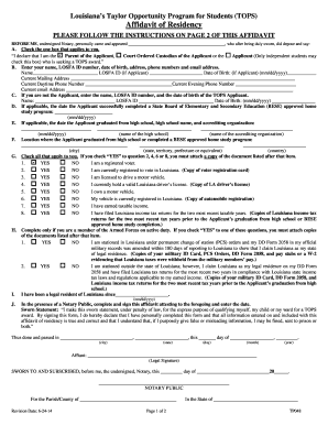 Louisiana TOPS Affidavit of Residency