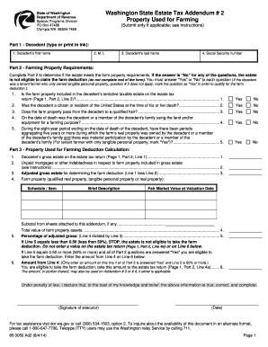Washington State Estate Tax Farm Deduction Addendum