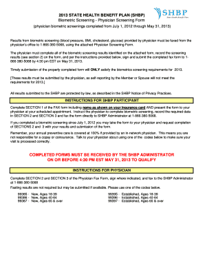 2013 Georgia SHBP Biometric Screening Form