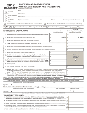 Rhode Island Pass-Through Withholding Return and Transmittal