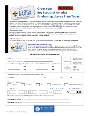 Boy Scouts of America Fundraising License Plate Application