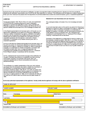 US Department of Commerce Lobbying Certification Form CD-511
