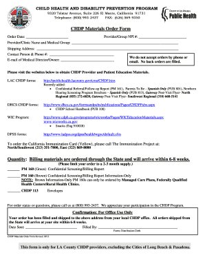 CHDP Materials Order Form