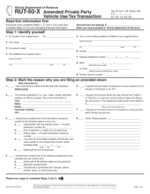 Illinois Amended Private Party Vehicle Use Tax Form