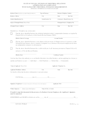 Nevada Affirmation of Compliance with Industrial Insurance