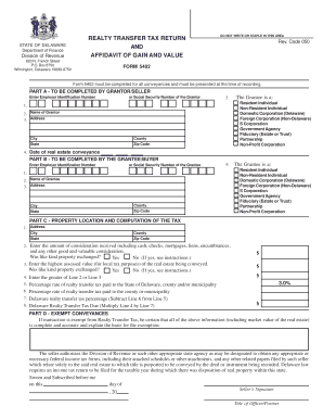 Delaware Realty Transfer Tax Return Form 5402