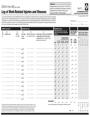 OSHA Form 300 Log of Work-Related Injuries and Illnesses