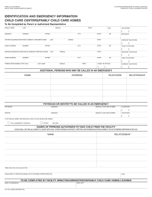 California Child Care Emergency Information Form