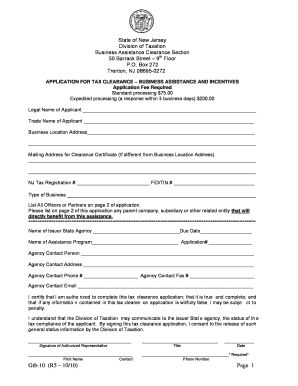Application for Tax Clearance – Business Assistance and Incentives