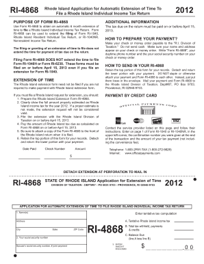 Rhode Island Application for Automatic Extension of Time
