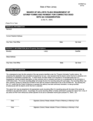New Jersey Waiver of Seller's Filing Requirement