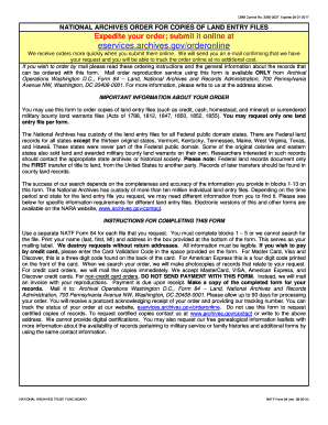 National Archives Order for Copies of Land Entry Files