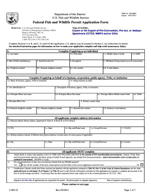 US Fish and Wildlife Permit Application