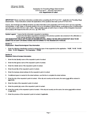 ETA Form 9141 - Application for Prevailing Wage Determination