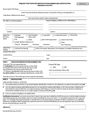 IRS Form W-9 Substitute