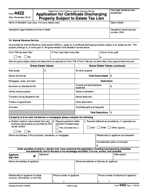 Form 4422 Application for Certificate Discharging Property Subject to Estate Tax Lien
