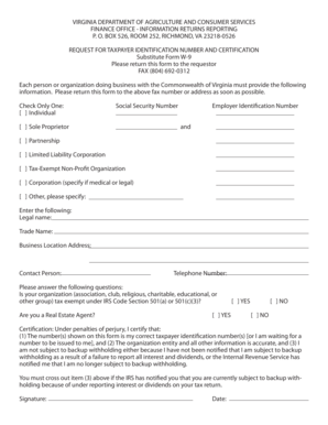 Virginia Taxpayer Identification Number Request