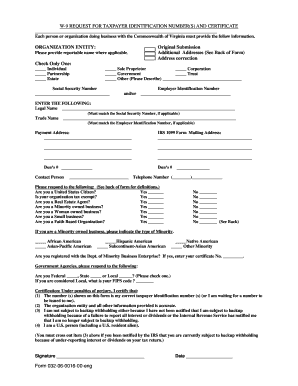 Virginia W-9 Request for Taxpayer Identification Number