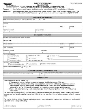 Substitute Form W9 for DMV Taxpayer Identification