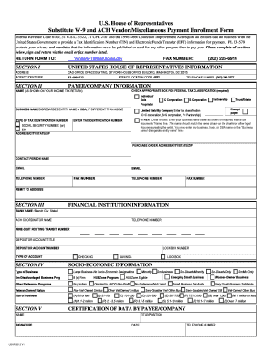 US House of Representatives Substitute W-9 Form