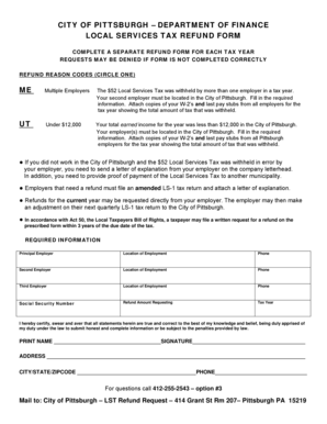 City of Pittsburgh Local Services Tax Refund Form