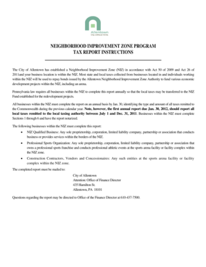 Neighborhood Improvement Zone Tax Report