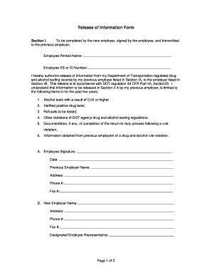 DOT Drug and Alcohol Testing Records Release Form