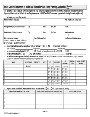 South Carolina Family Planning Application
