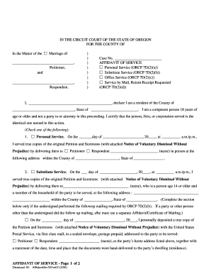 Oregon Affidavit of Service