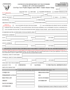 GovTrip User Profile Request and FBMS Vendor Master Setup