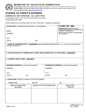 Connecticut Change of Agent Address Form