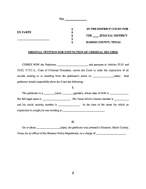 Texas Expunction of Criminal Records Petition
