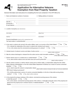 New York Alternative Veterans Exemption Application