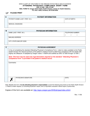 Oregon Attending Physician Compliance Short Form
