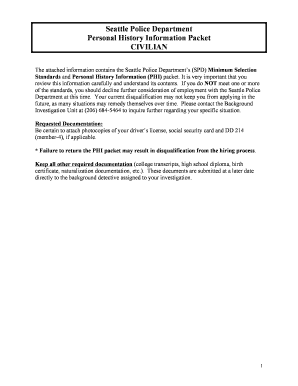 Seattle Police Department Personal History Information Packet