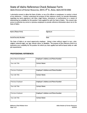 Idaho Reference Check Release Form