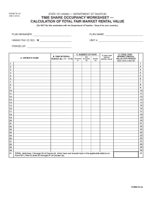 Hawaii Time Share Occupancy Worksheet