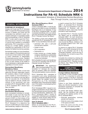 PA-41 Schedule NRK-1 Nonresident Beneficiary Form