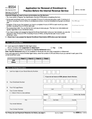 IRS Form 8554 Application for Renewal of Enrollment