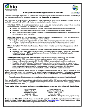 Ohio EPA E-Check Exemption/Extension Application