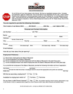 Maryland State Employment Application Form