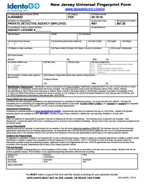 New Jersey Universal Fingerprint Form
