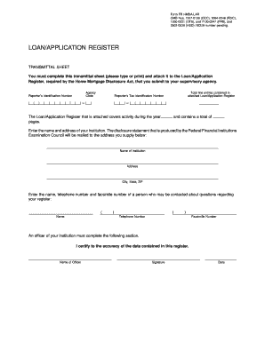 Form FR HMDA-LAR Transmittal Sheet