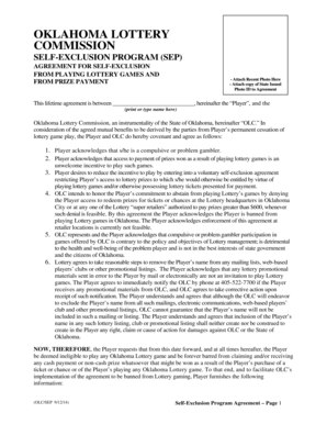 Oklahoma Lottery Self-Exclusion Agreement
