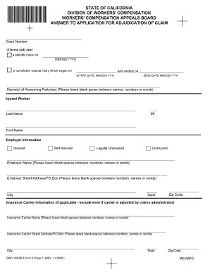 California Workers' Compensation Answer Form