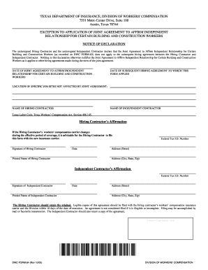Texas Exception to Joint Agreement Form
