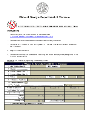 Georgia G-7 Quarterly Return for Monthly Payer