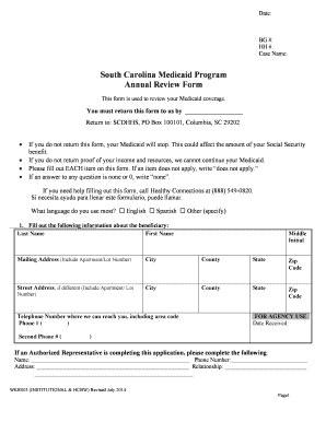 South Carolina Medicaid Annual Review Form