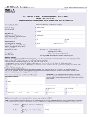 Form BE-15 Claim for Exemption