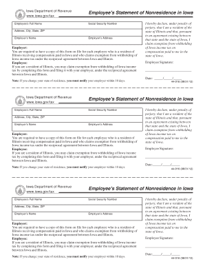 Iowa Employee's Statement of Nonresidence in Iowa